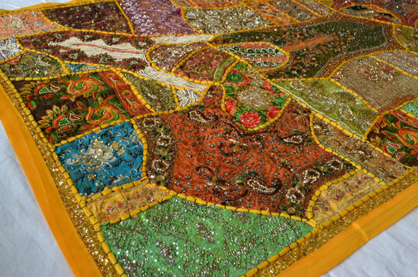 Tapestry Yellow Wall Hanging Recycled Vintage Sari - DesignsEmporium