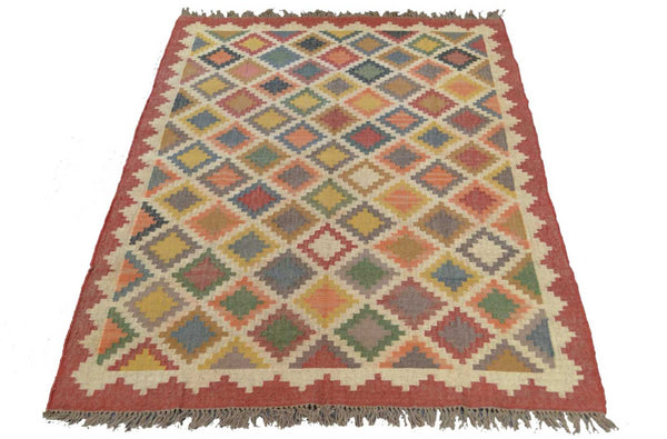 Large Red Kilim Rug Jute Wool Cotton 9ft x 6ft 270cm x 180cm -Rug