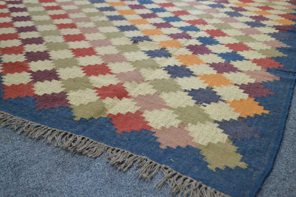Extra Large Navy Kilim Rug Jute Wool Cotton 8ft x 10ft 240cm x 300cm -Rug