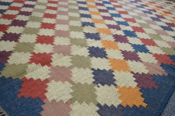 Extra Large Navy Kilim Rug Jute Wool Cotton 8ft x 10ft 240cm x 300cm -Rug