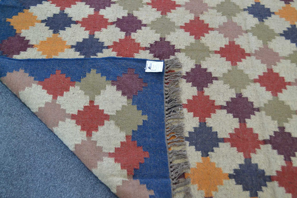 Extra Large Navy Kilim Rug Jute Wool Cotton 8ft x 10ft 240cm x 300cm -Rug