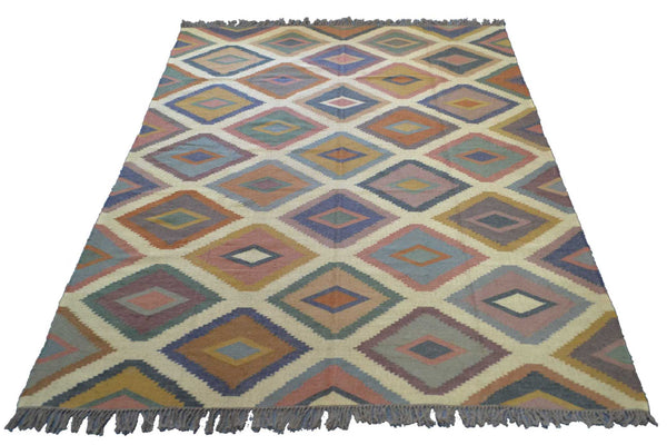 Extra Large Diamond Kilim Rug Jute Wool Cotton 8ft x 10ft 240cm x 300cm -Rug