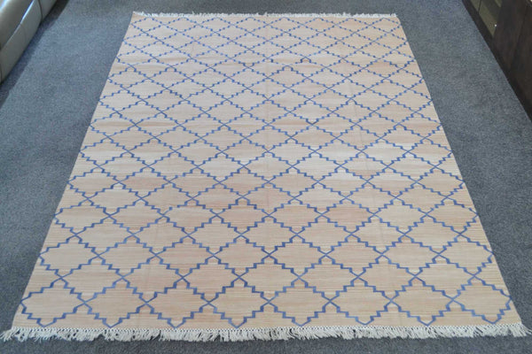 100% Cotton Kilim Rug Salmon Pink Navy 6ft x 9ft Dhurrie 180cm x 270cm -Rug