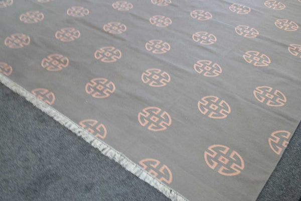 100% Cotton Kilim Rug Grey Salmon Pink 8ft x 10ft Dhurrie 240cm x 300cm -Rug
