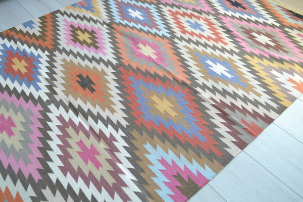 100% Cotton Kilim Rug Multicolour Geometric Diamond 6ft x 4ft Dhurrie 180cm x 120cm -Rug