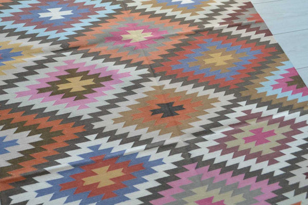 100% Cotton Kilim Rug Multicolour Geometric Diamond 6ft x 4ft Dhurrie 180cm x 120cm -Rug