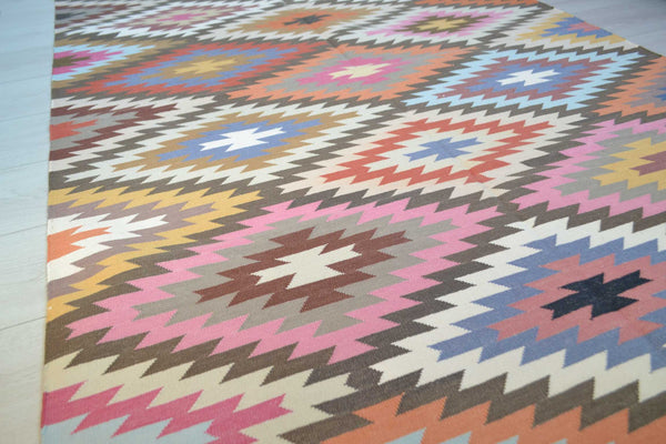100% Cotton Kilim Rug Multicolour Geometric Diamond 6ft x 4ft Dhurrie 180cm x 120cm -Rug