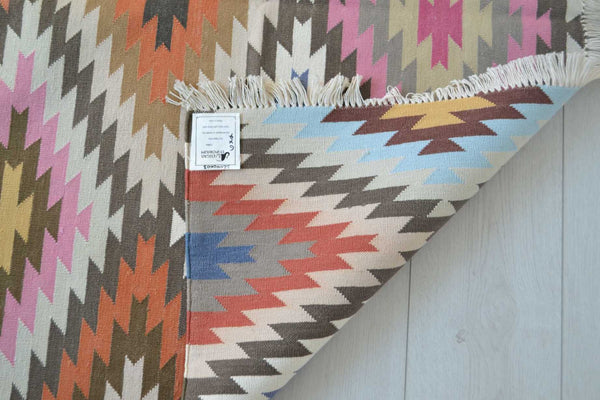 100% Cotton Kilim Rug Multicolour Geometric Diamond 6ft x 4ft Dhurrie 180cm x 120cm -Rug