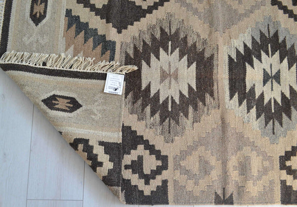 Kilim Rug Wool Indian 165cm x 90cm Kelim Brown Beige Hand Woven Knotted 5.5ft x 3ft -Rug