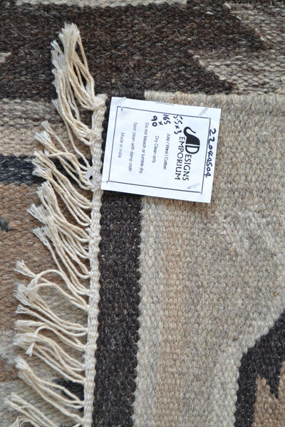 Kilim Rug Wool Indian 165cm x 90cm Kelim Brown Beige Hand Woven Knotted 5.5ft x 3ft -Rug