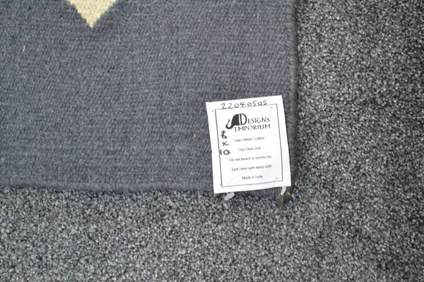 10ft Navy Grey Wool Kilim Rug 240cm x 300cm Kelim Hand Woven Knotted 8ft x 10ft -Rug