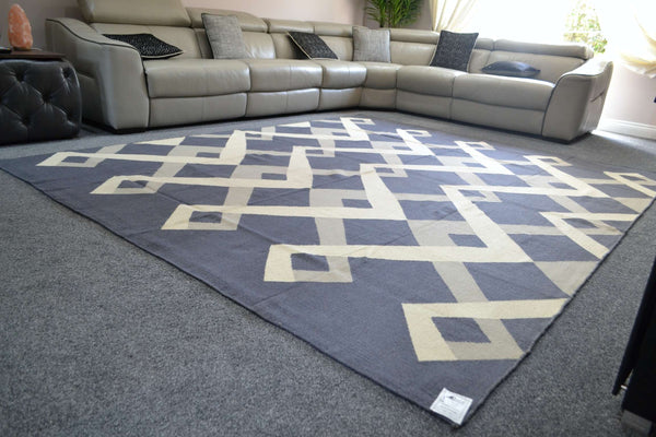 10ft Navy Grey Wool Kilim Rug 240cm x 300cm Kelim Hand Woven Knotted 8ft x 10ft -Rug