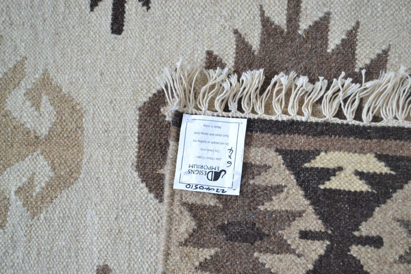 Brown Beige Wool Kilim Rug Geometric 180cm x 120cm Kelim Hand Woven Knotted 6ft x 4ft -Rug