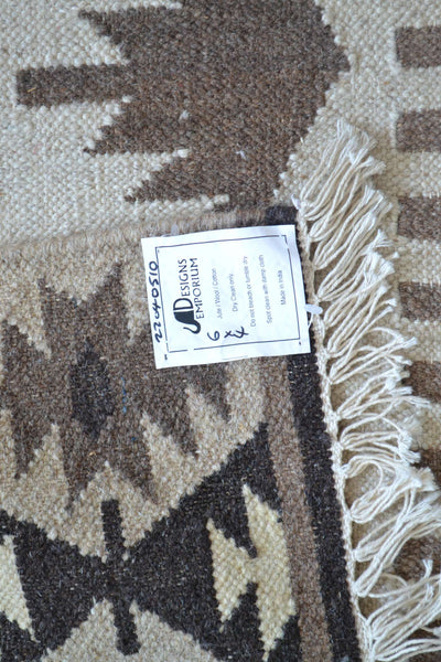 Brown Beige Wool Kilim Rug Geometric 180cm x 120cm Kelim Hand Woven Knotted 6ft x 4ft -Rug