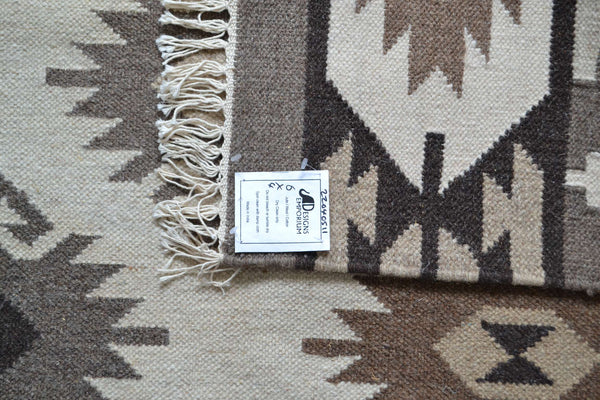 Beige Cream Wool Kilim Rug Geometric 180cm x 120cm Kelim Hand Woven Knotted 6ft x 4ft -Rug