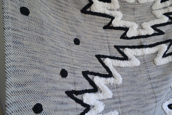Abstract Cream Tufted Throw Boho Tassels - DesignsEmporium