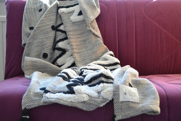 Abstract Cream Tufted Throw Boho Tassels - DesignsEmporium