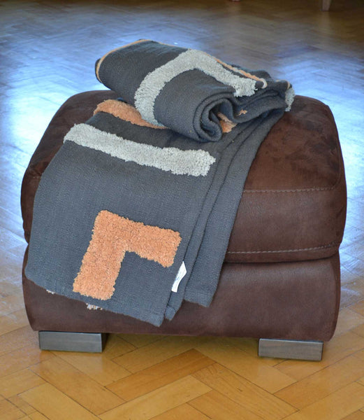 Grey Tufted Throw Orange Boho Tassels - DesignsEmporium