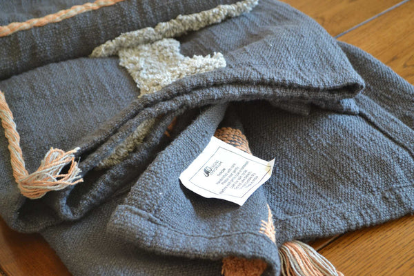 Grey Tufted Throw Orange Boho Tassels - DesignsEmporium