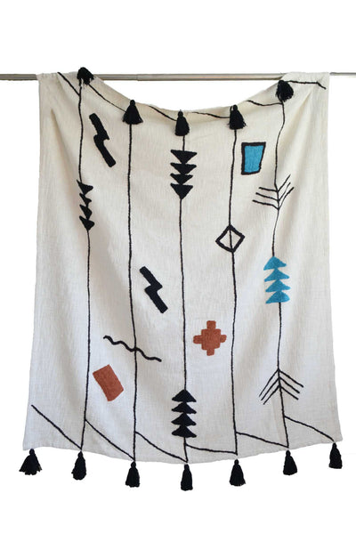 Cream Tufted Throw Boho Abstract Shapes - DesignsEmporium