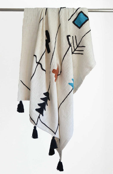 Cream Tufted Throw Boho Abstract Shapes - DesignsEmporium