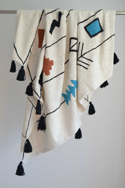 Cream Tufted Throw Boho Abstract Shapes - DesignsEmporium