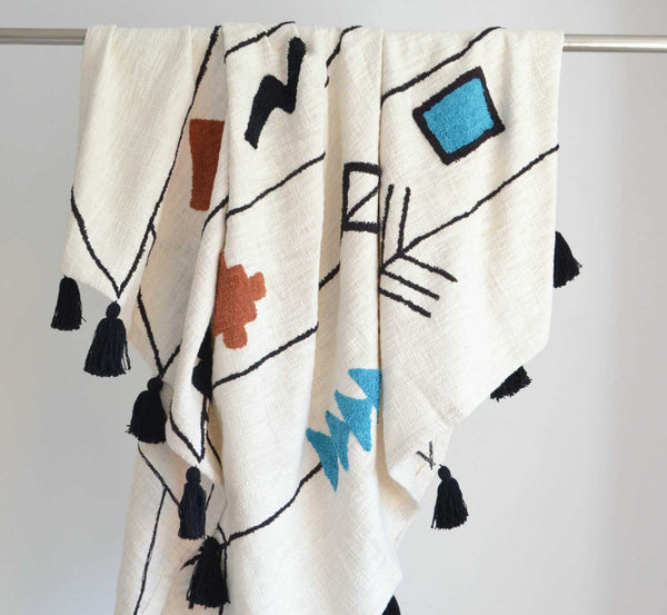 Cream Tufted Throw Boho Abstract Shapes - DesignsEmporium