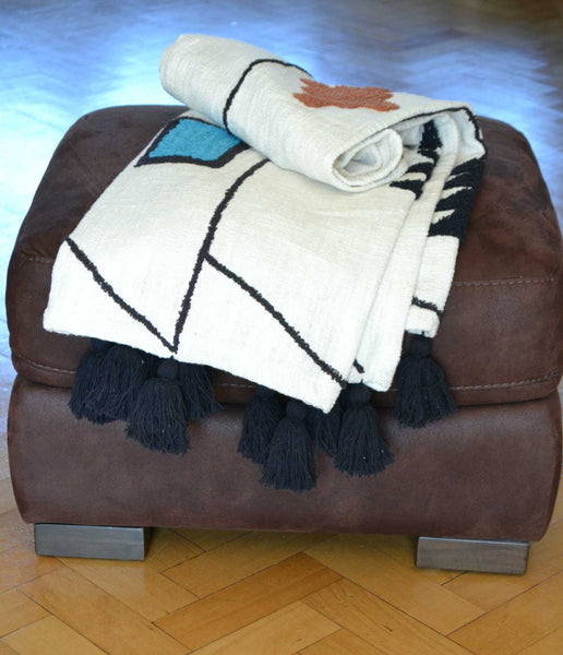 Cream Tufted Throw Boho Abstract Shapes - DesignsEmporium