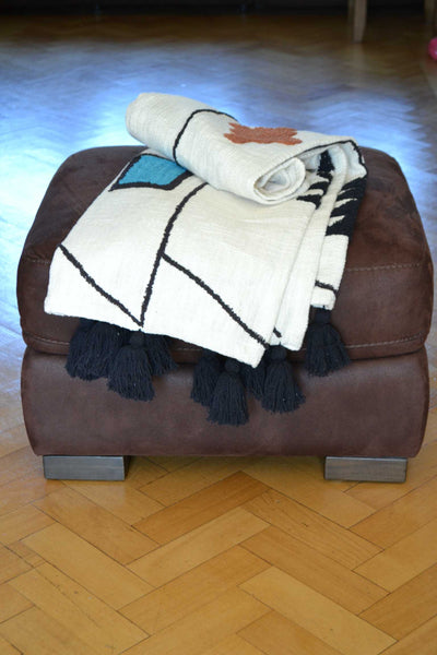 Cream Tufted Throw Boho Abstract Shapes - DesignsEmporium