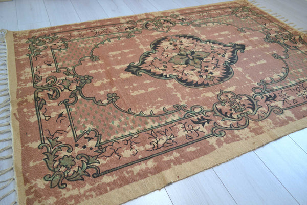 Jute Rug Block Print Natural Hand Knotted Antique Style Eco Friendly 180cm x 120cm 6ft x 4ft - DesignsEmporium
