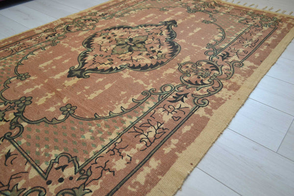 Jute Rug Block Print Natural Hand Knotted Antique Style Eco Friendly 180cm x 120cm 6ft x 4ft - DesignsEmporium