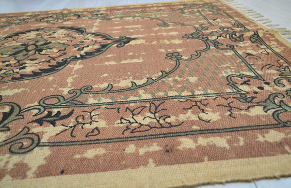 Jute Rug Block Print Natural Hand Knotted Antique Style Eco Friendly 180cm x 120cm 6ft x 4ft - DesignsEmporium