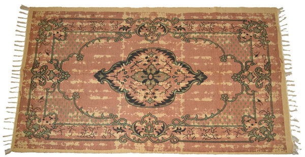 Jute Rug Block Print Natural Hand Knotted Antique Style Eco Friendly 180cm x 120cm 6ft x 4ft - DesignsEmporium
