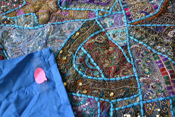 Tapestry Aqua Wall Hanging Recycled Vintage Sari - DesignsEmporium