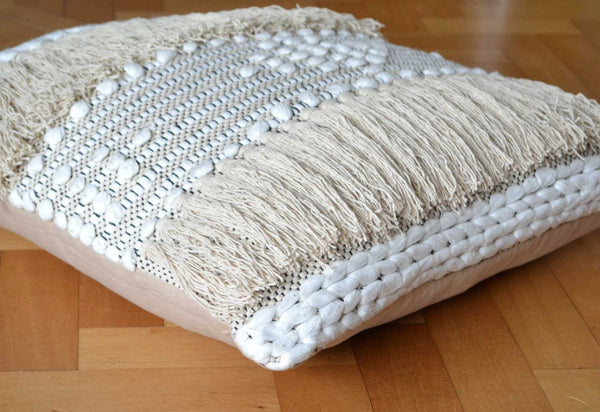 Cream Bohemian Tassel Cushion Covers Cotton 50x50cm 60x60cm - DesignsEmporium