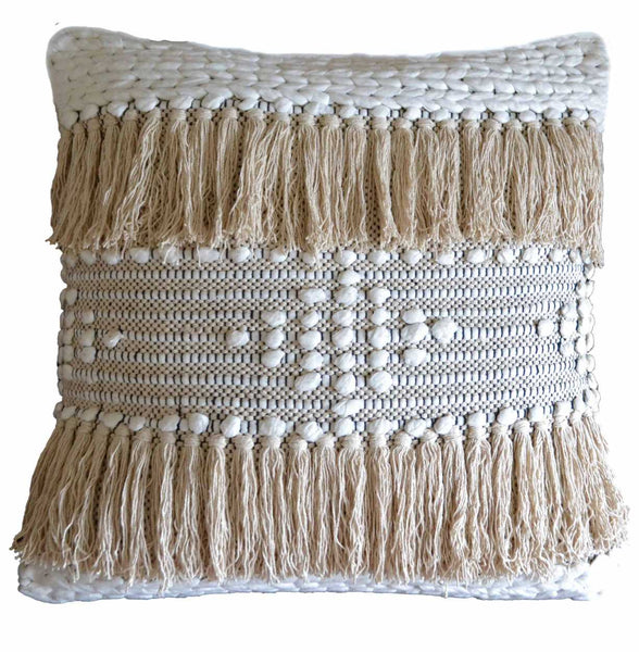 Cream Bohemian Tassel Cushion Covers Cotton 50x50cm 60x60cm - DesignsEmporium