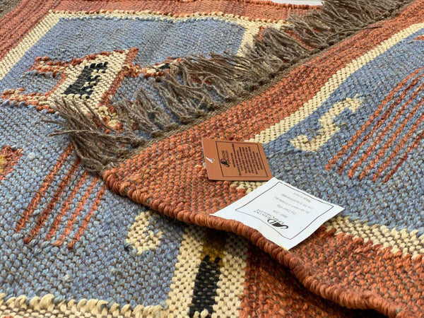 Kilim Rug Birds Wool Jute Indian Handmade - Designs Emporium