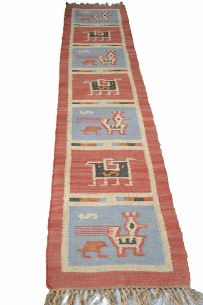 Kilim Rug Birds Wool Jute Indian Handmade - Designs Emporium