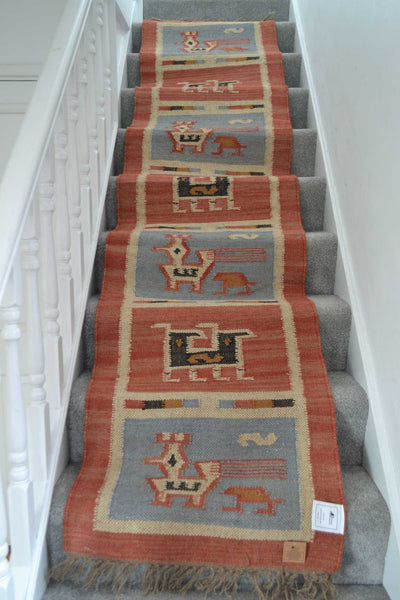 Kilim Rug Birds Wool Jute Indian Handmade - Designs Emporium