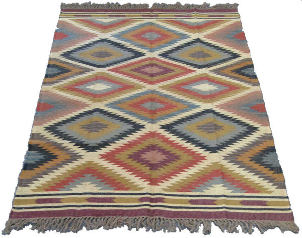 Large Red Kilim Rug Jute Wool Cotton Persian Style 8ft x 5ft 240cm x 160cm -Rug