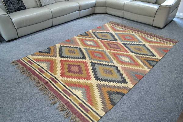 Large Red Kilim Rug Jute Wool Cotton Persian Style 8ft x 5ft 240cm x 160cm -Rug