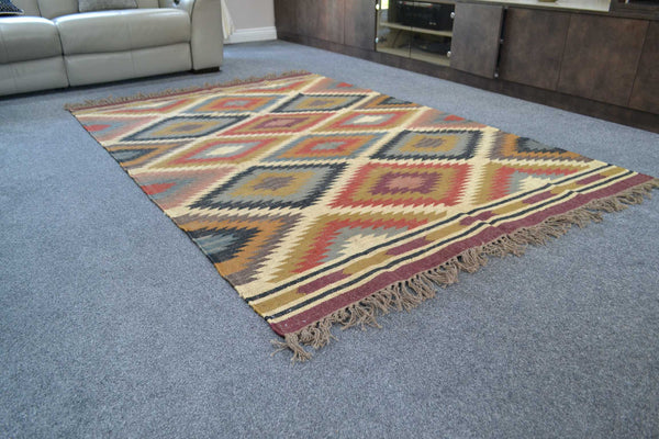Large Red Kilim Rug Jute Wool Cotton Persian Style 8ft x 5ft 240cm x 160cm -Rug