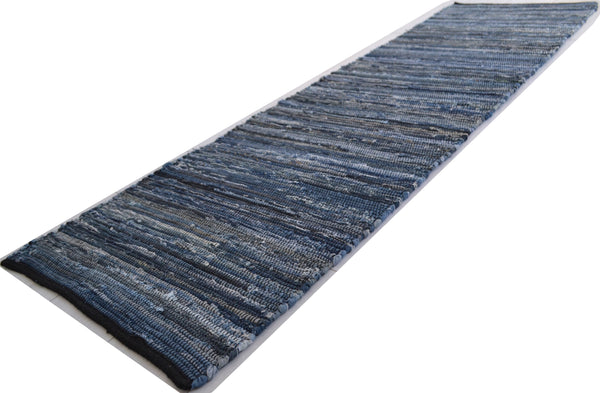 Eco Denim Rugs Runner Chindi Blue Navy Cotton RagsRecycled - DesignsEmporium