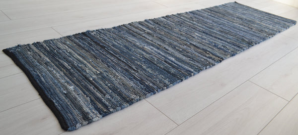 Eco Denim Rugs Runner Chindi Blue Navy Cotton RagsRecycled - DesignsEmporium