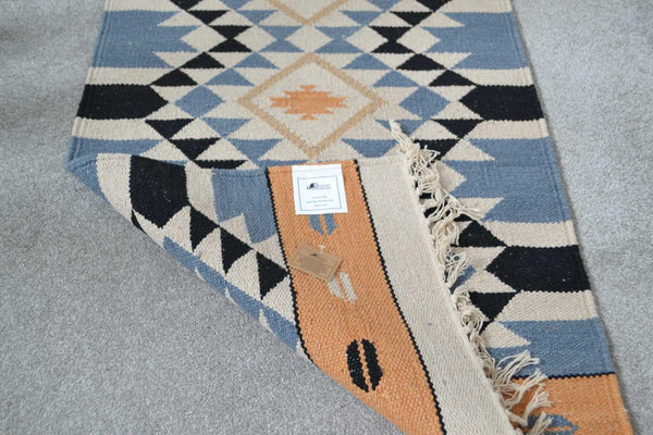Orange Blue Cotton Kilim Rug Runner Diamond 2x3' 2x6' 2x9' - DesignsEmporium