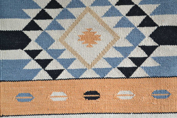 Orange Blue Cotton Kilim Rug Runner Diamond 2x3' 2x6' 2x9' - DesignsEmporium