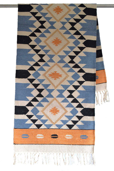 Orange Blue Cotton Kilim Rug Runner Diamond 2x3' 2x6' 2x9' - DesignsEmporium