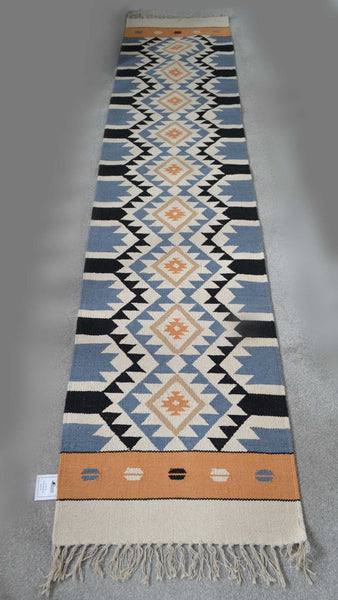 Orange Blue Cotton Kilim Rug Runner Diamond 2x3' 2x6' 2x9' - DesignsEmporium