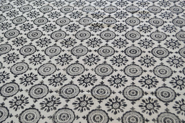 100% Cotton Rug Block Print Cream Mandala 8ft x 10ft Dhurrie 240cm x 300cm - DesignsEmporium