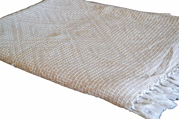 Cotton Throw Blanket Beige Brown Cream Soft 100% - DesignsEmporium